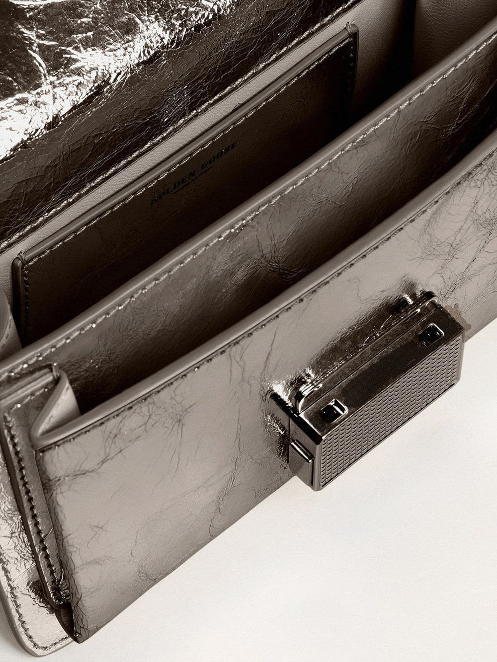 Small Venezia Bag in anthracite-gray metallic leather with black details