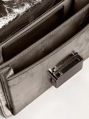 Small Venezia Bag in anthracite-gray metallic leather with black details