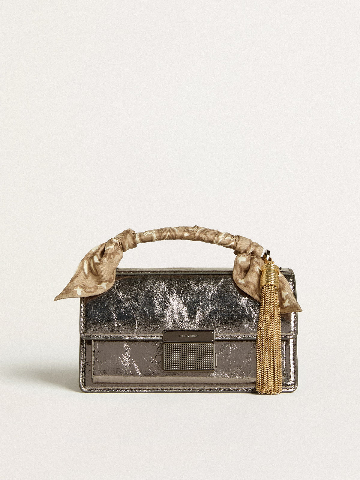 Small Venezia Bag in anthracite-gray metallic leather with black details