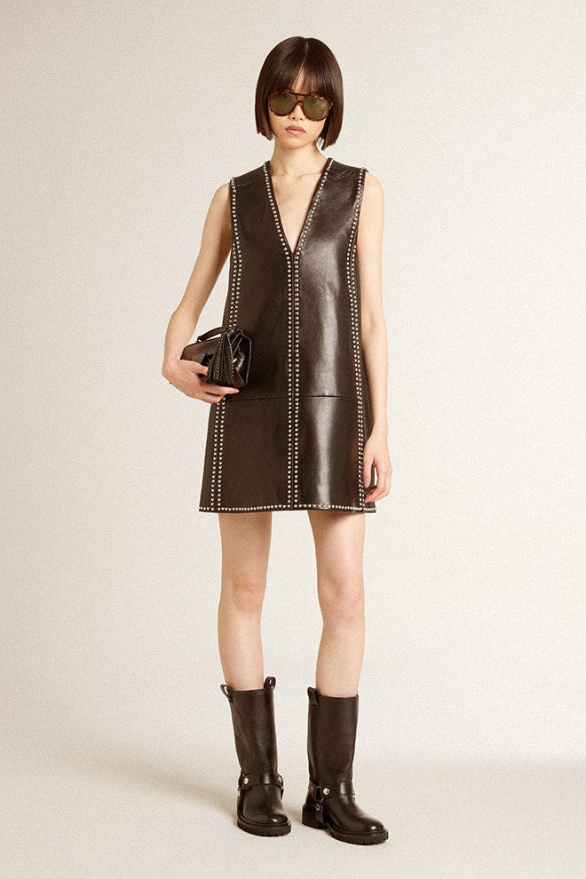 Small Venezia Bag in black metallic leather with black details