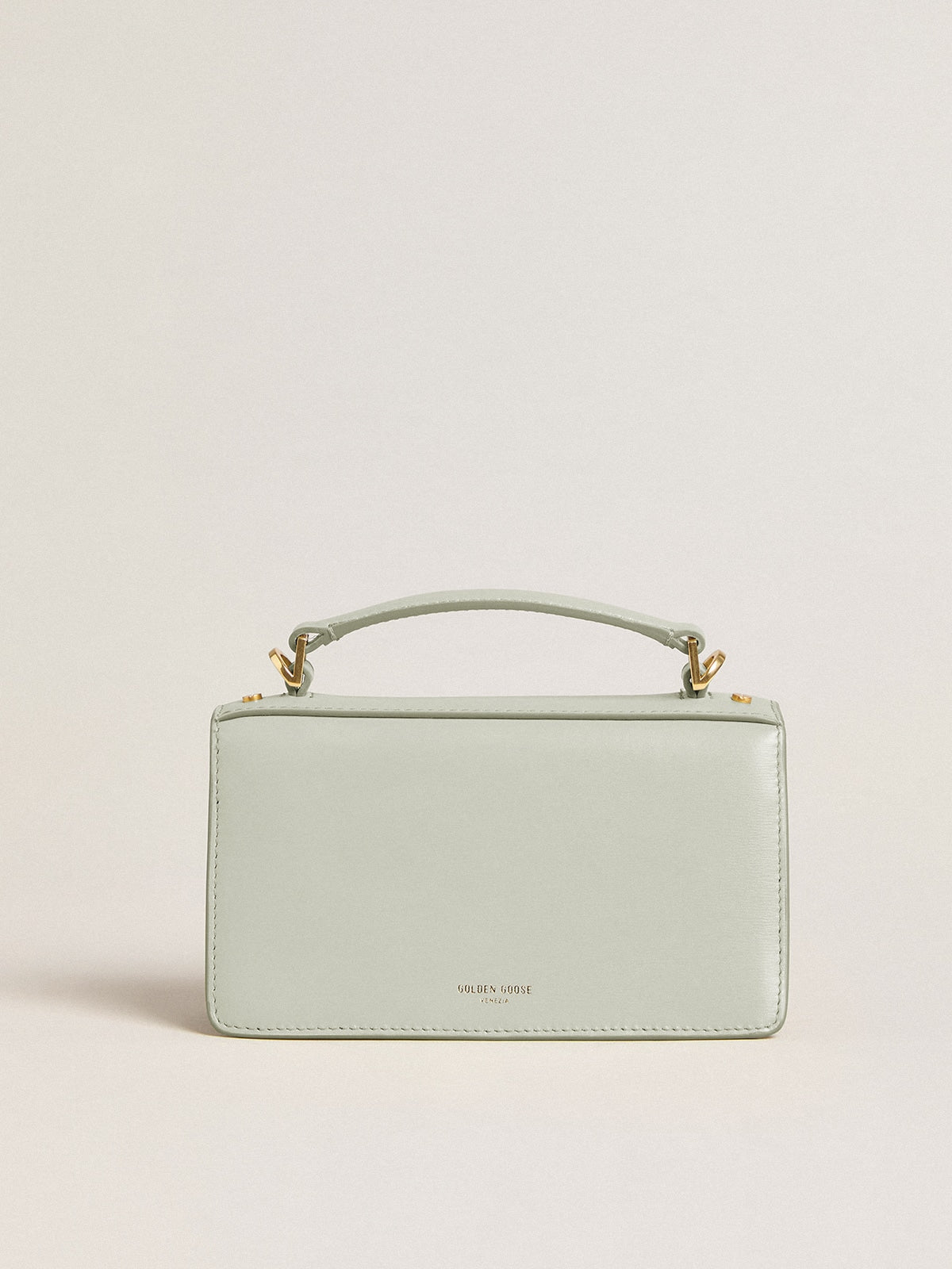 Small Venezia Bag in mineral-gray boarded leather with gold details