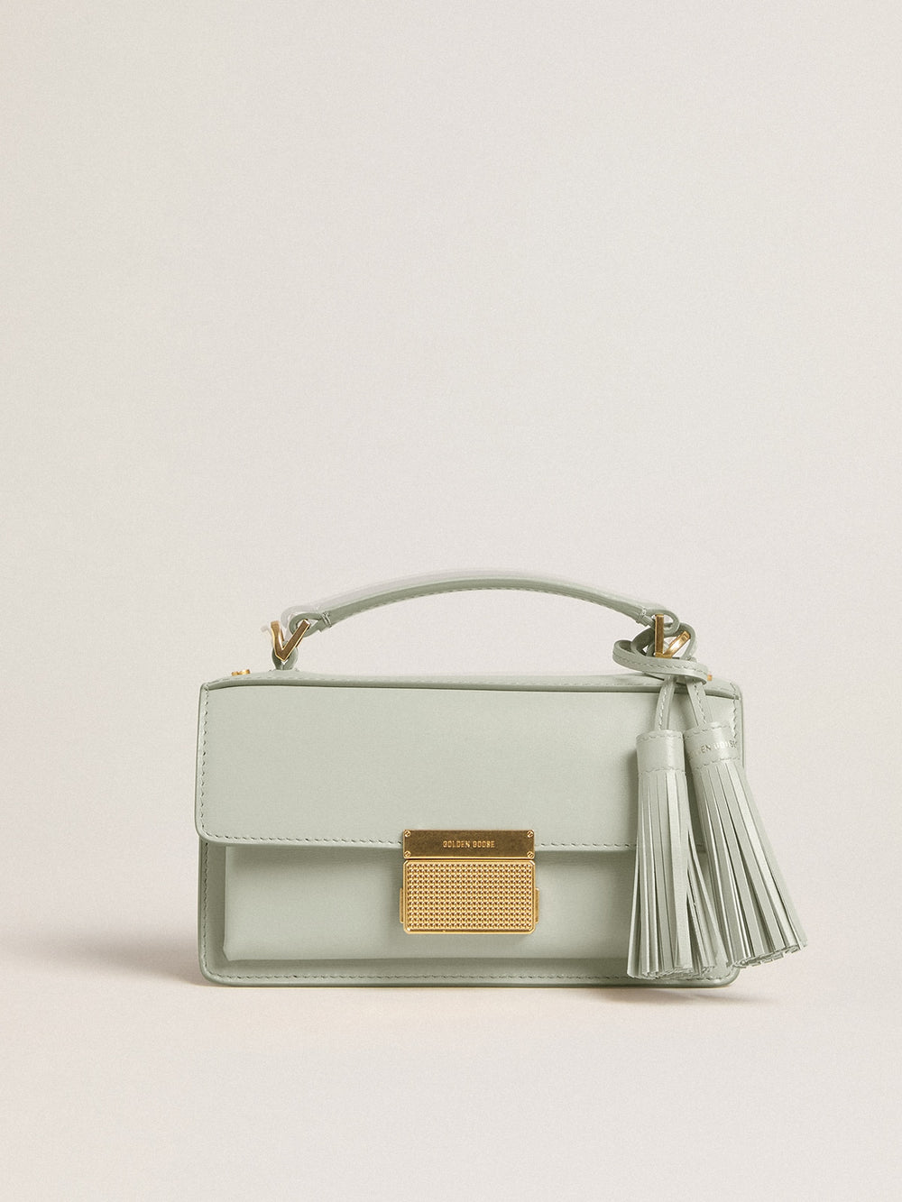 Small Venezia Bag in mineral-gray boarded leather with gold details
