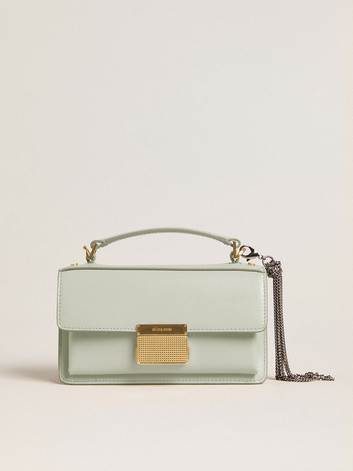 Small Venezia Bag in mineral-gray boarded leather with gold details