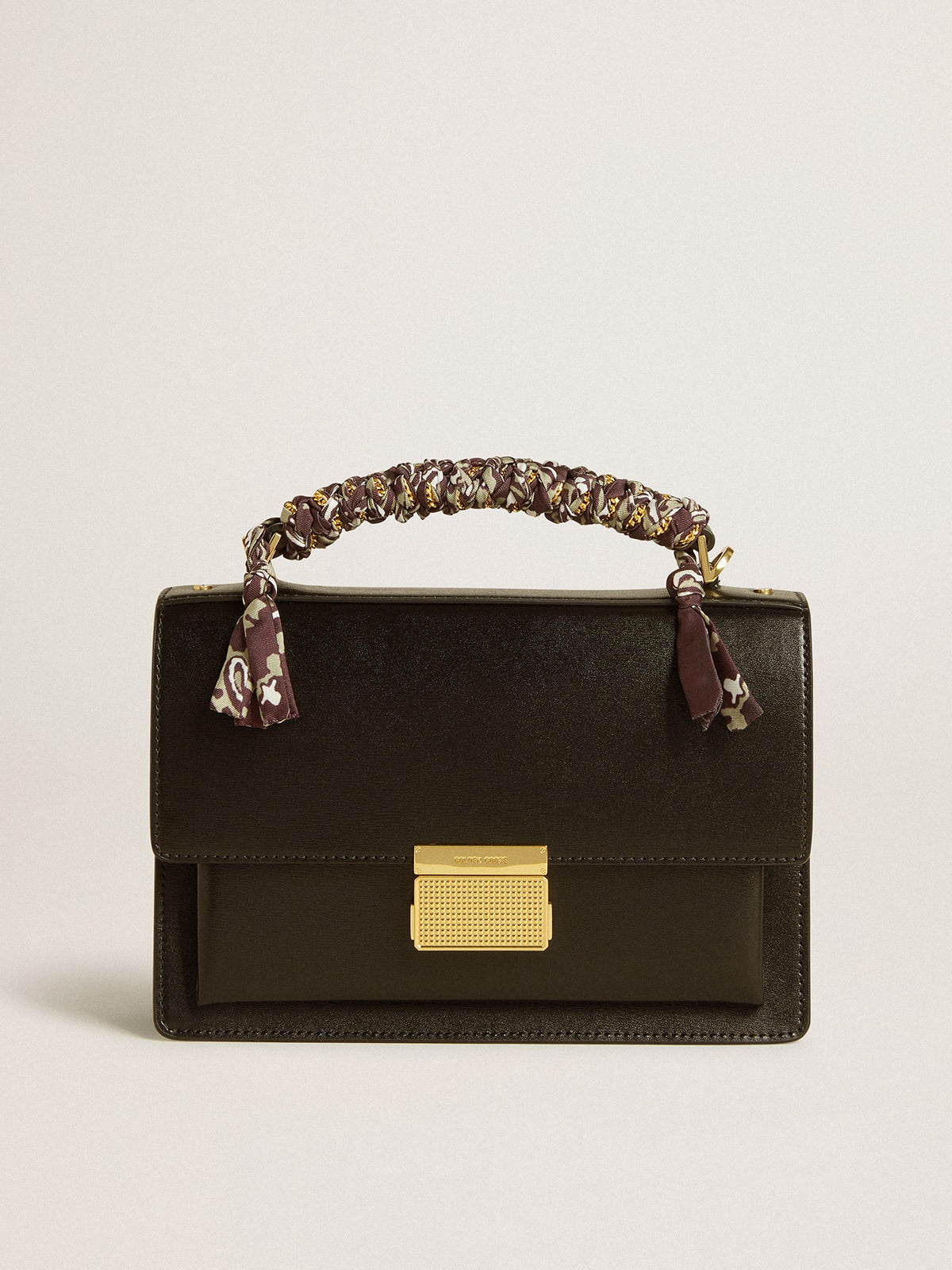 Venezia Bag in black boarded leather with multicolored scarf
