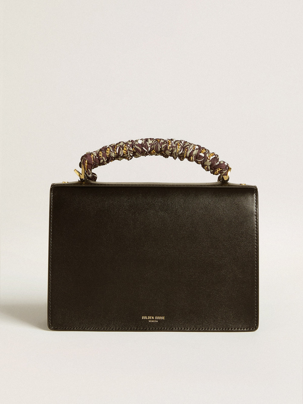 Venezia Bag in black boarded leather with multicolored scarf