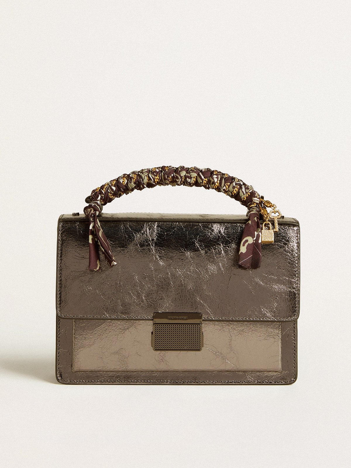 Venezia Bag in anthracite-gray metallic leather with black details