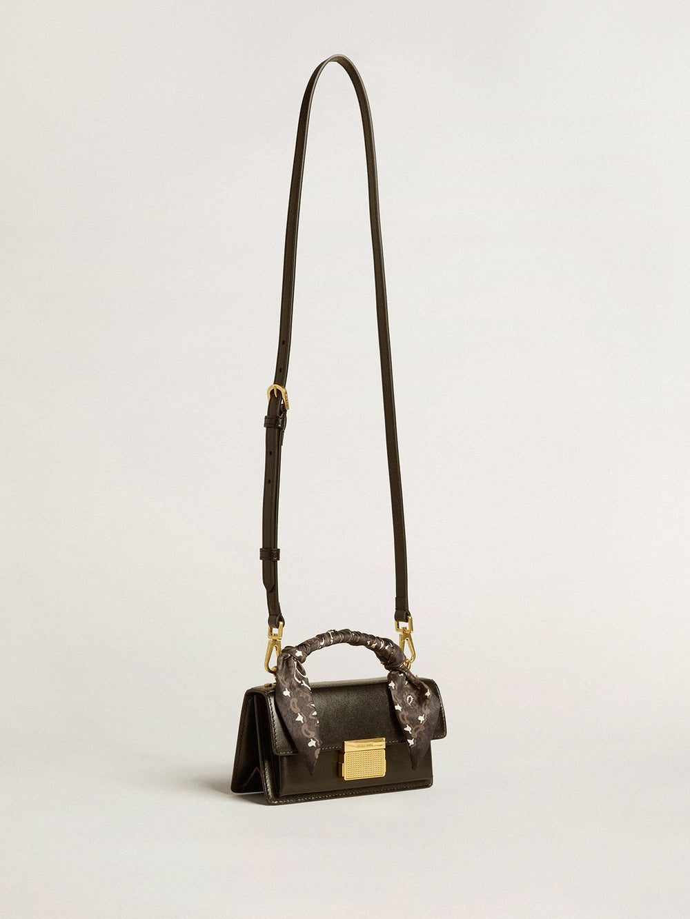 Small Venezia Bag in black boarded leather with silk scarf