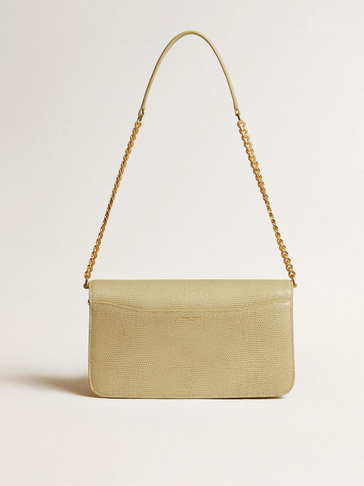Gioia Bag in mineral-gray sheepskin leather with gold details