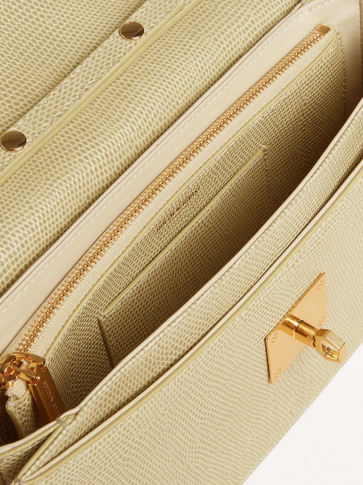 Gioia Bag in mineral-gray sheepskin leather with gold details