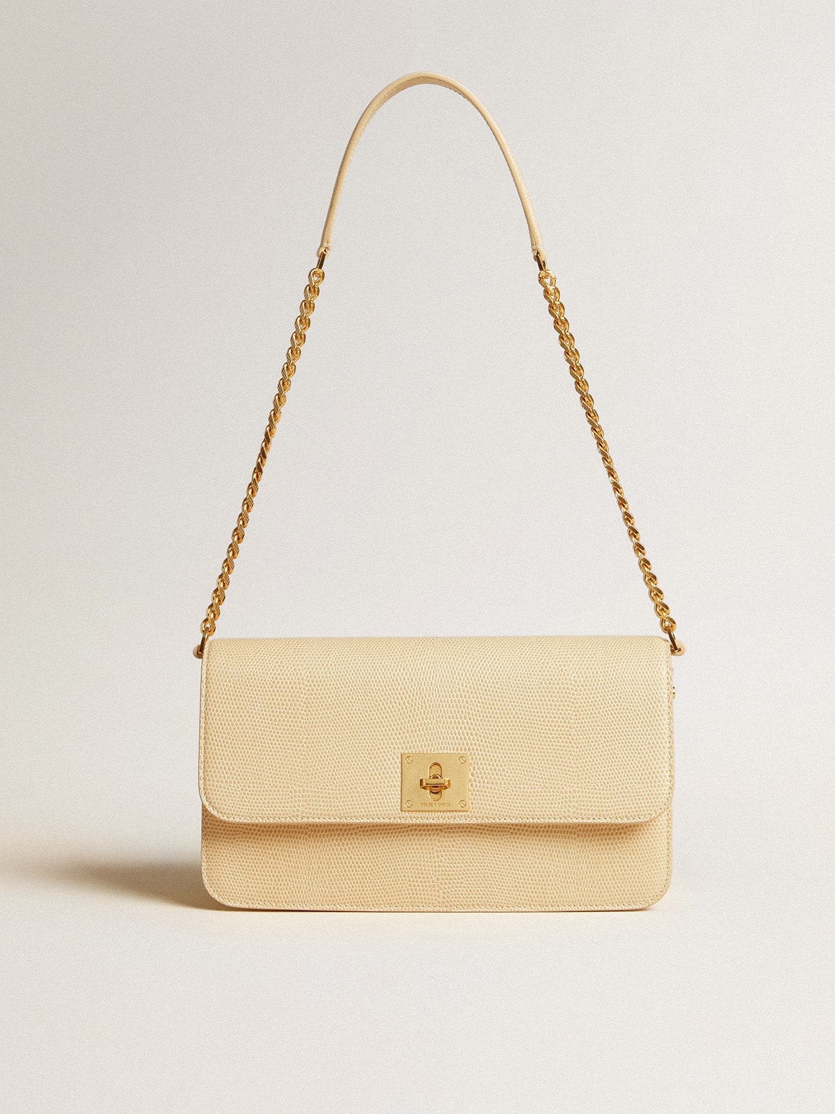 Gioia Bag in vanilla-colored sheepskin leather with gold details