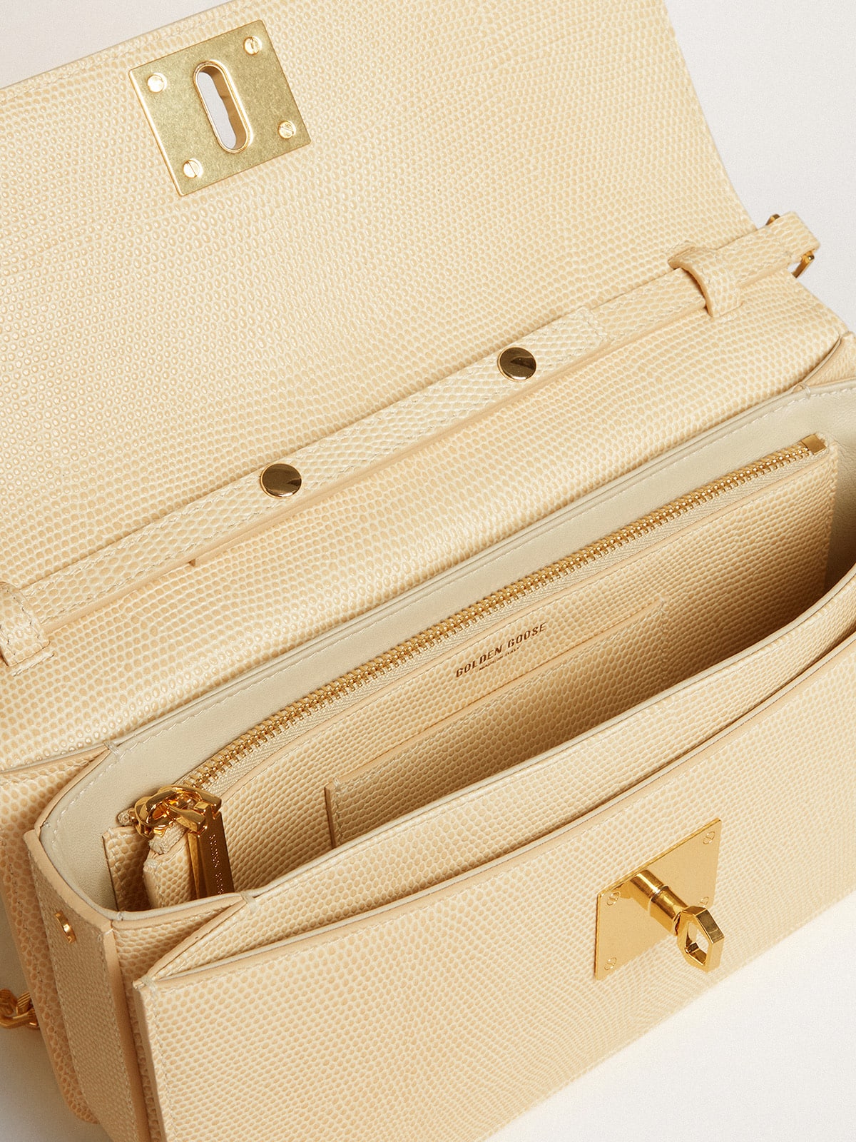 Gioia Bag in vanilla-colored sheepskin leather with gold details