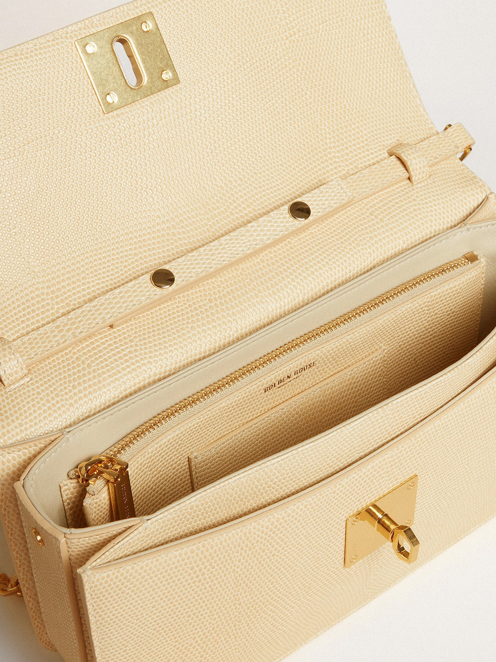 Gioia Bag in vanilla-colored sheepskin leather with gold details