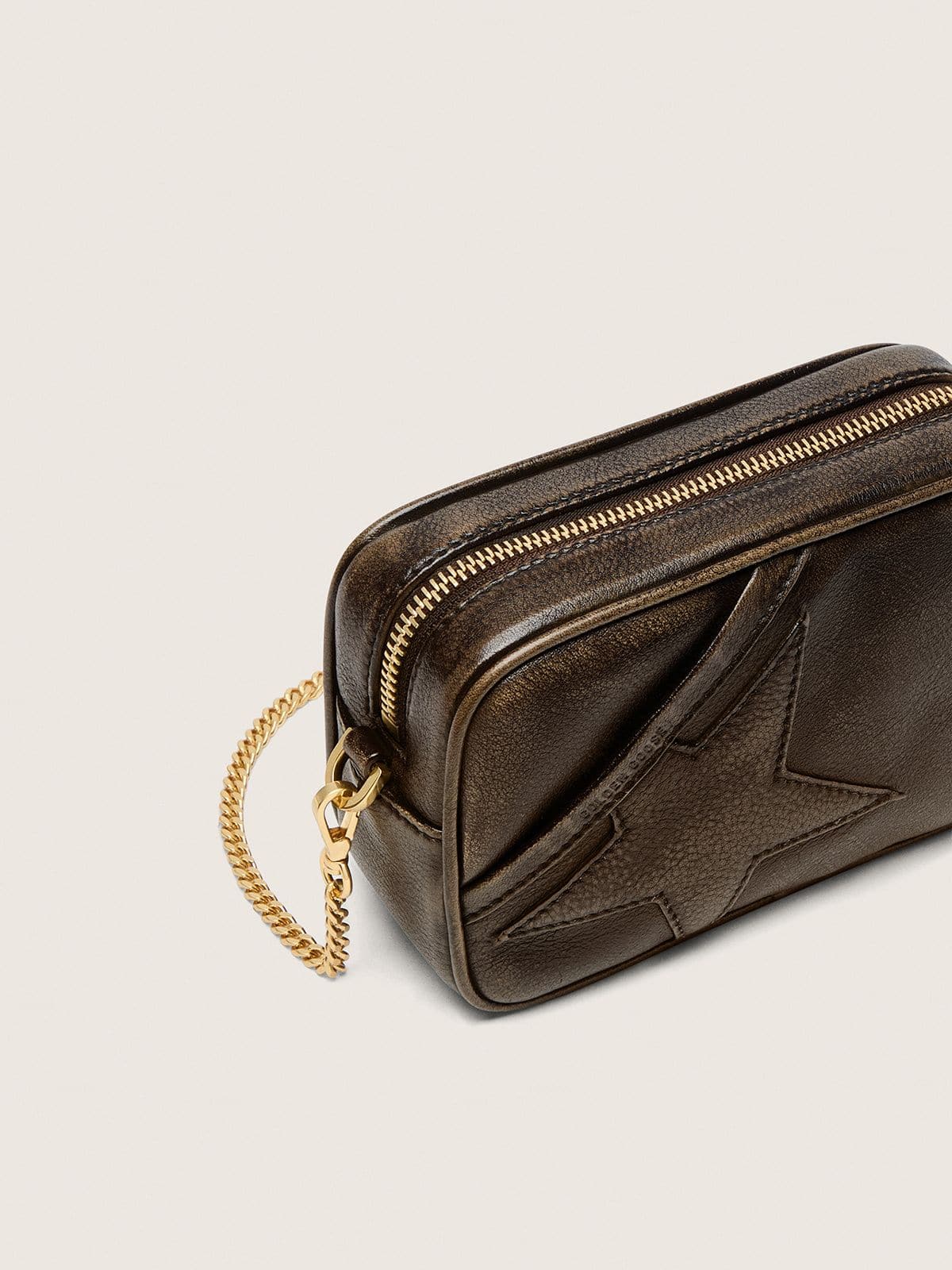 Mini Star Bag in distressed dark-brown leather with tone-on-tone star