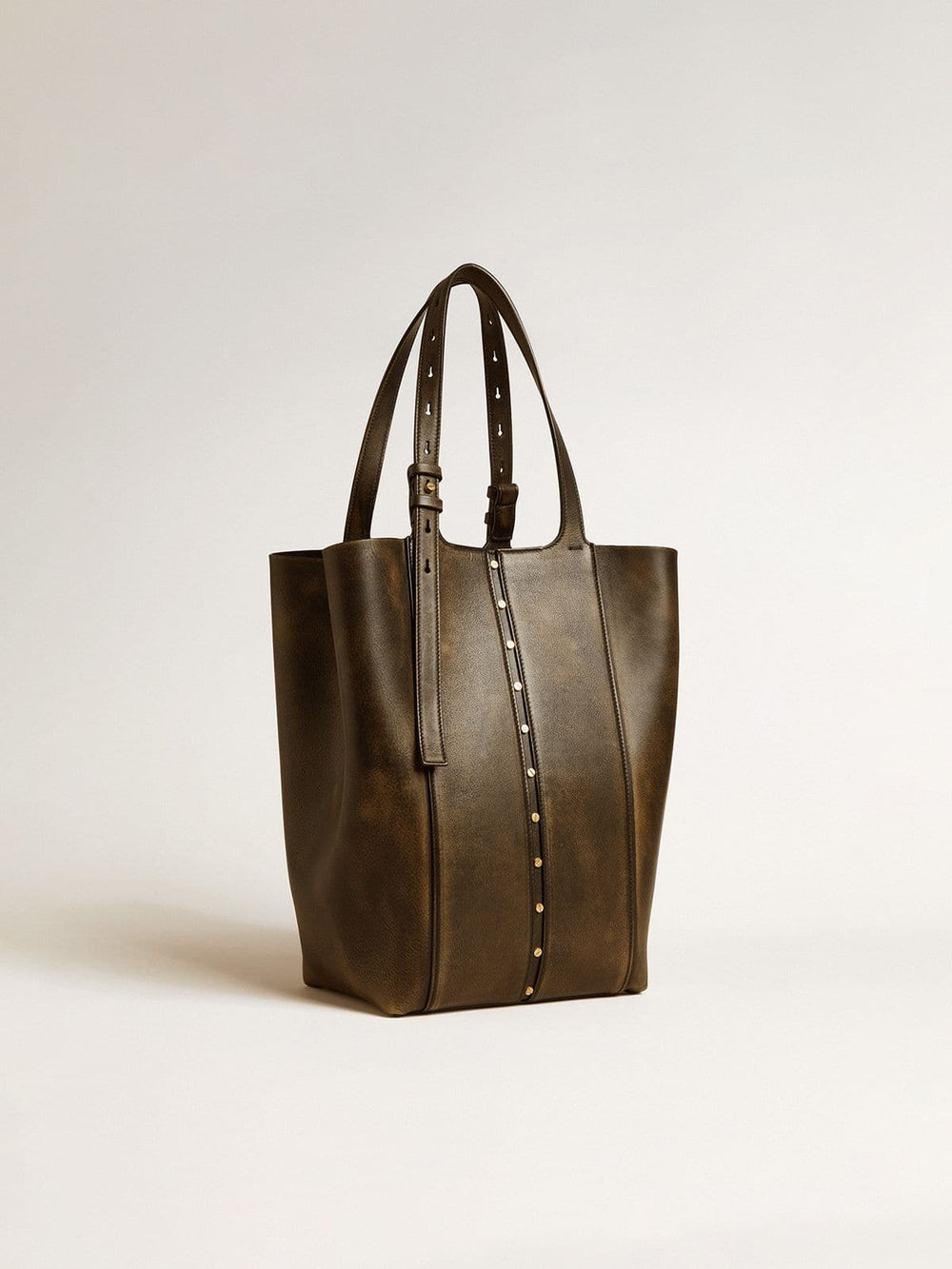 24/7 Bag North South in black distressed leather with adjustable handles