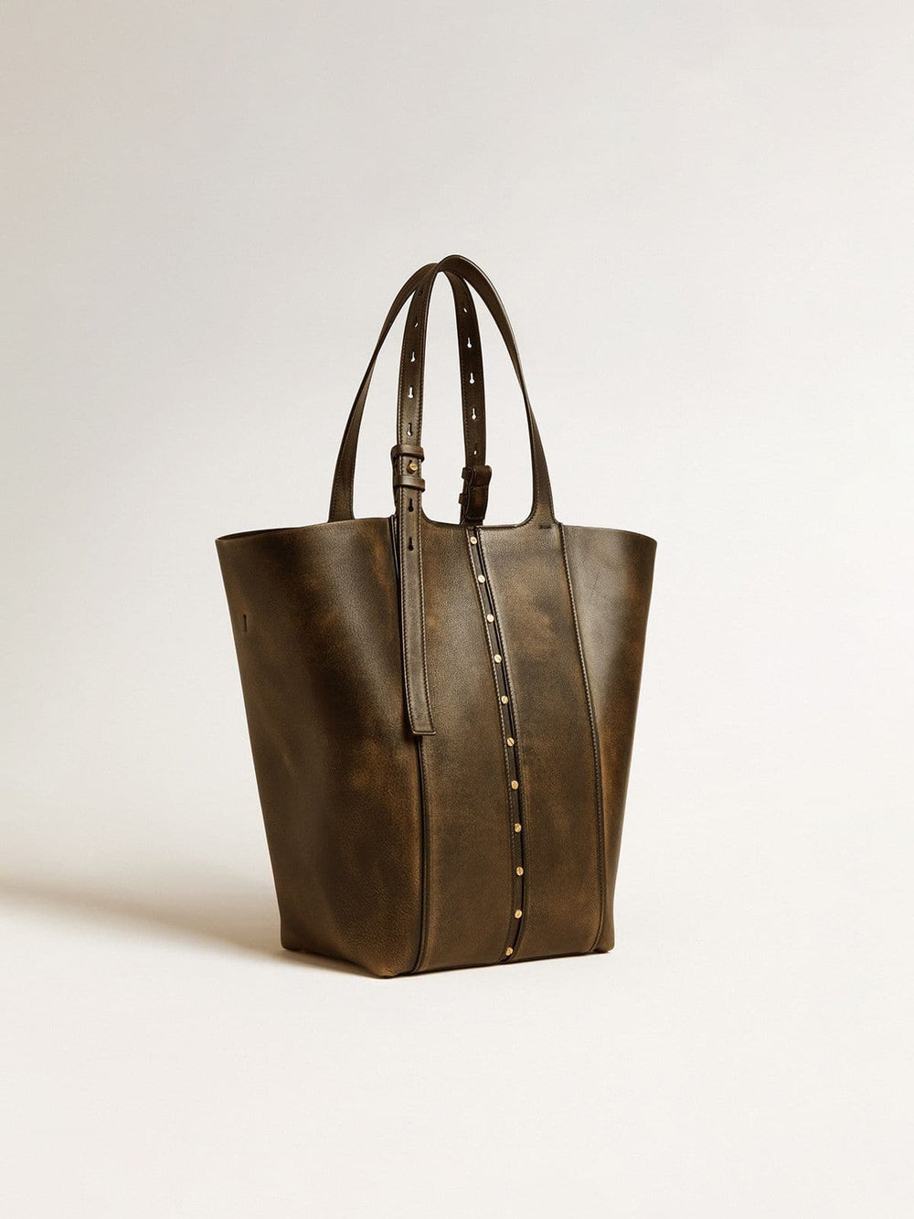 24/7 Bag North South in black distressed leather with adjustable handles