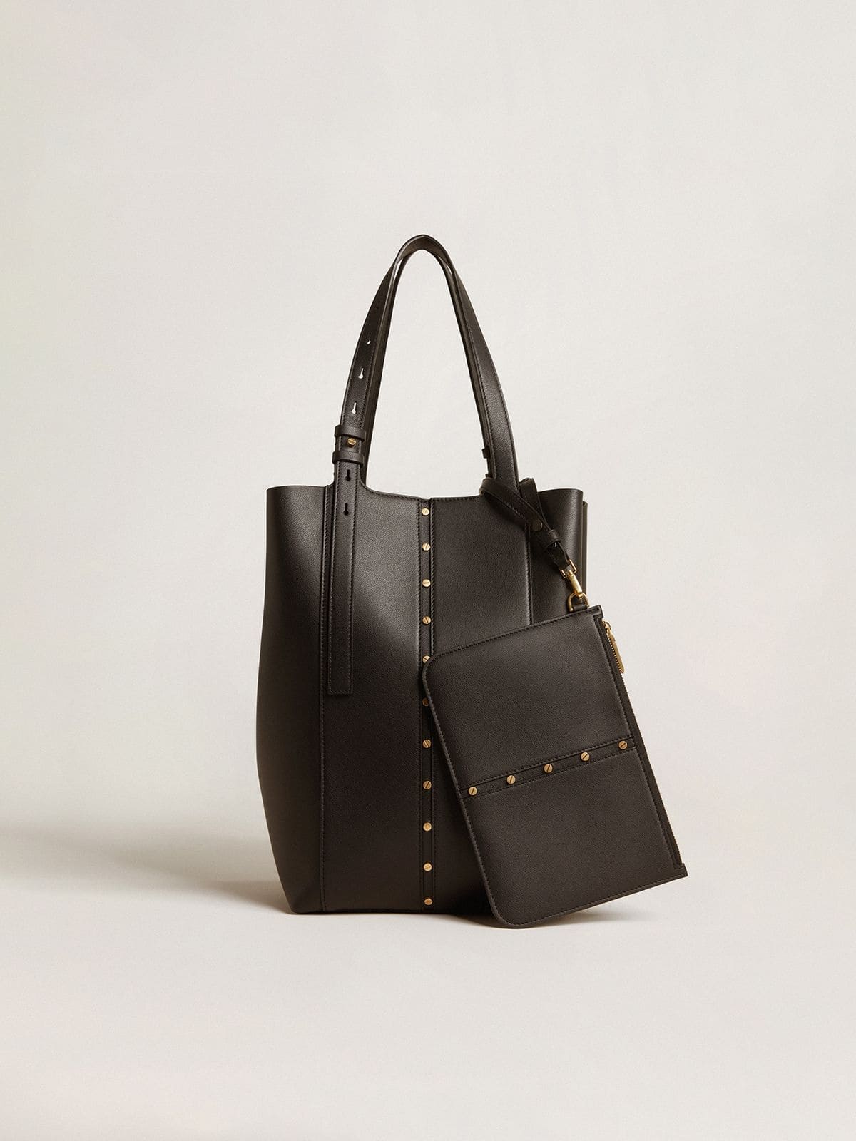 24/7 Bag North South in black leather with adjustable handles
