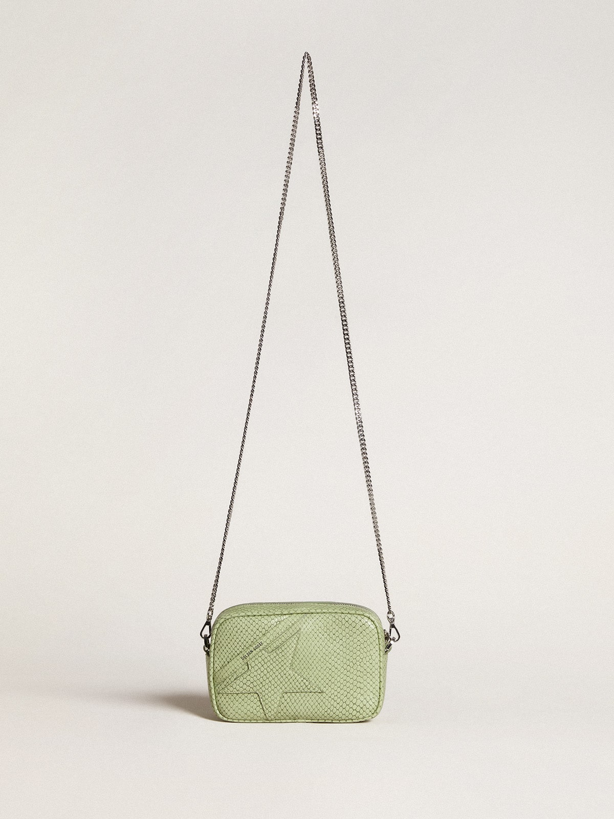 Mini Star Bag in light green snake-print leather