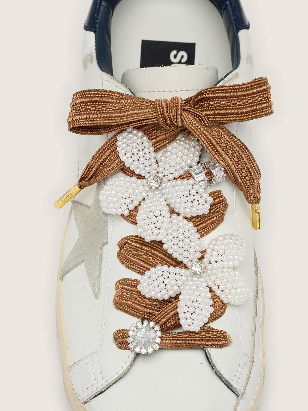 Skins burgundy and peach striped laces with beaded and crystal charms