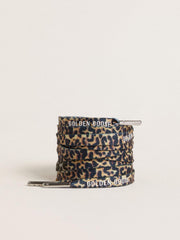 Beige leopard-print laces with contrasting white logo