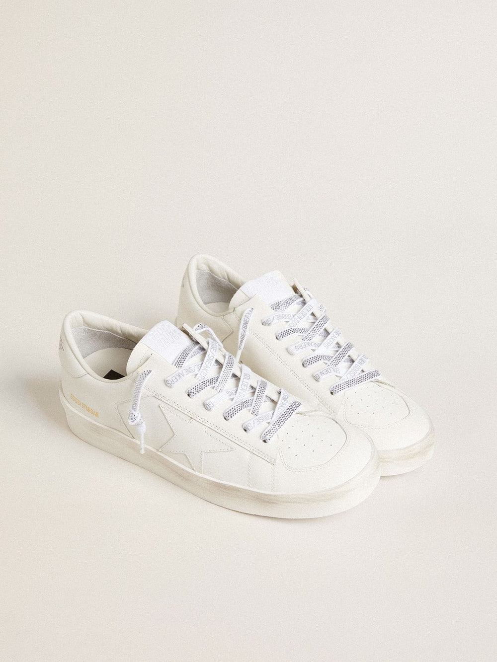 Swarovski laces with contrasting gray logo