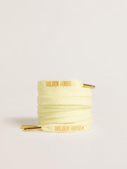 Yellow cotton laces with contrasting gold-colored logo