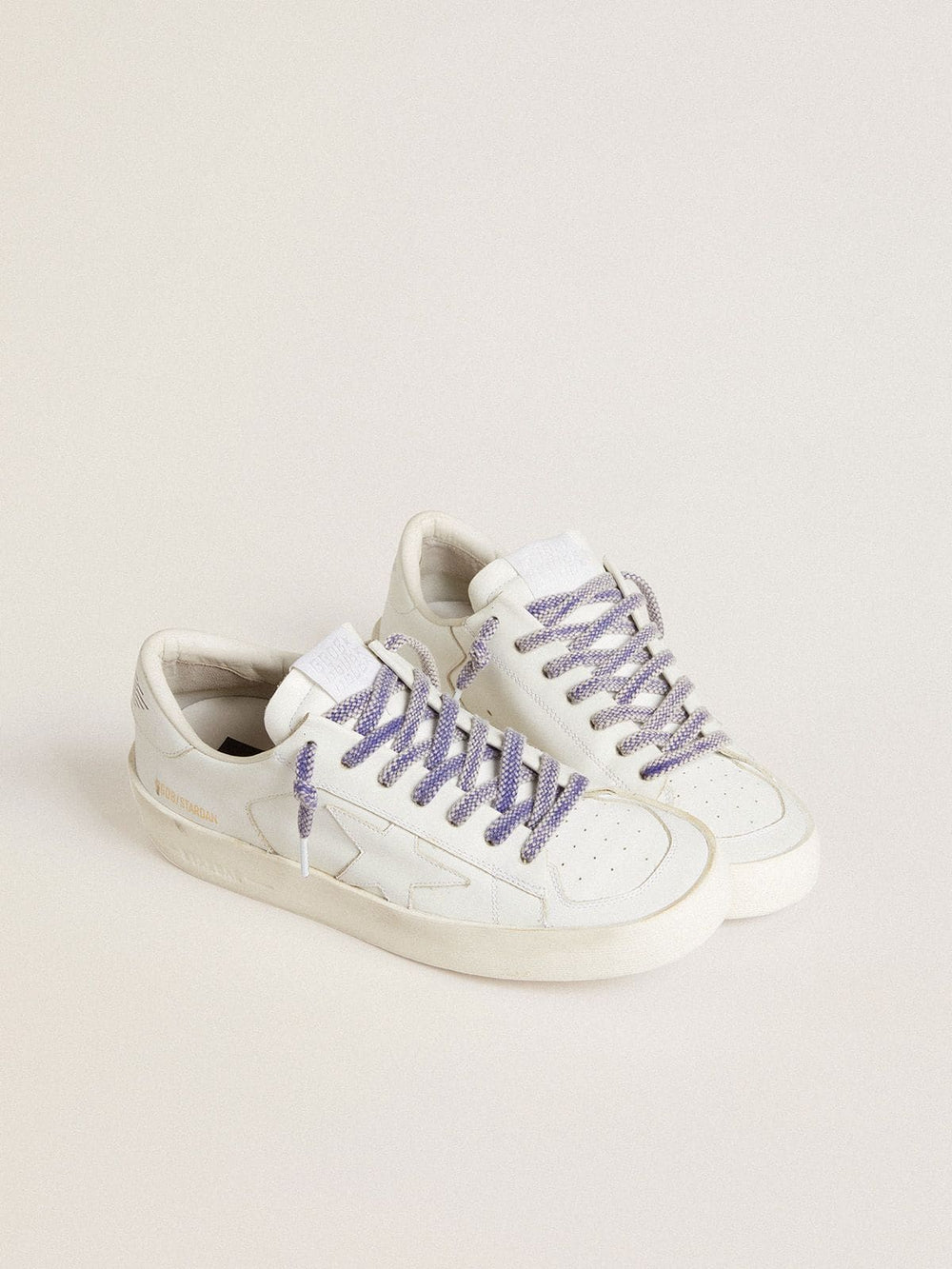 Worn-purple cotton laces with logoed aglet