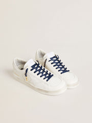 Blue cotton laces with contrasting gold-colored logo