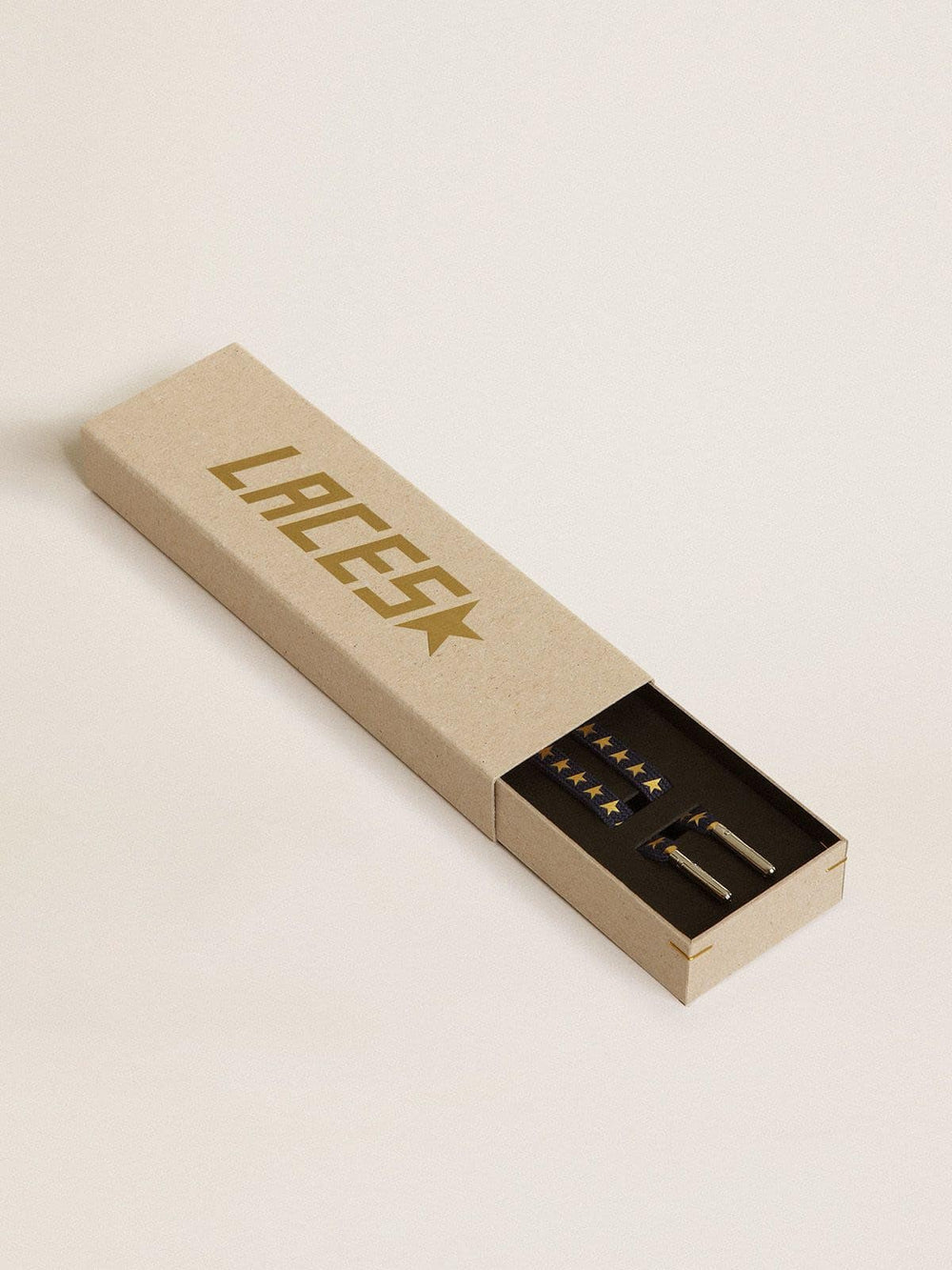 Navy-blue laces with contrasting gold stars