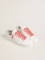 Worn-red cotton laces with logoed aglet