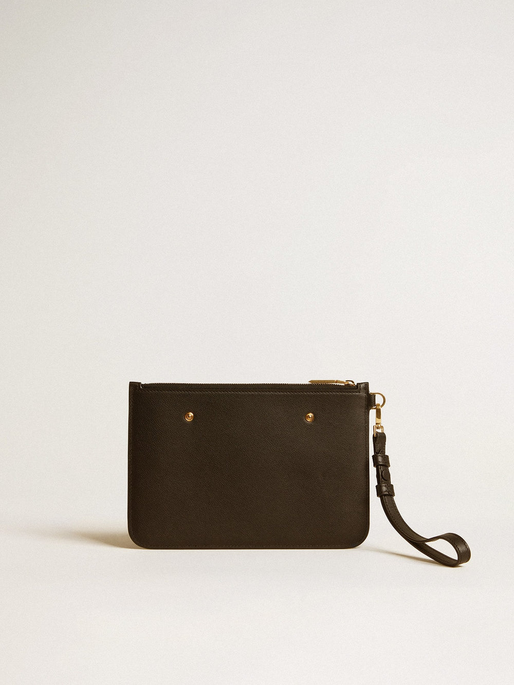 Pouch in black leather with raised logo