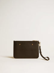 Pouch in black leather with raised logo