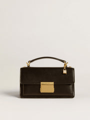 Lock-shaped charm in gold-colored brass with crystals