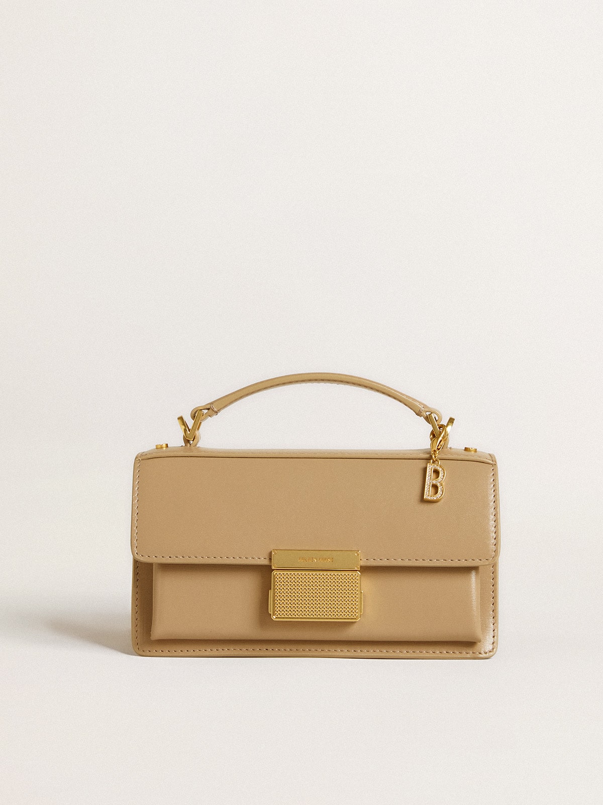 Letter B charm in gold-colored brass with crystals