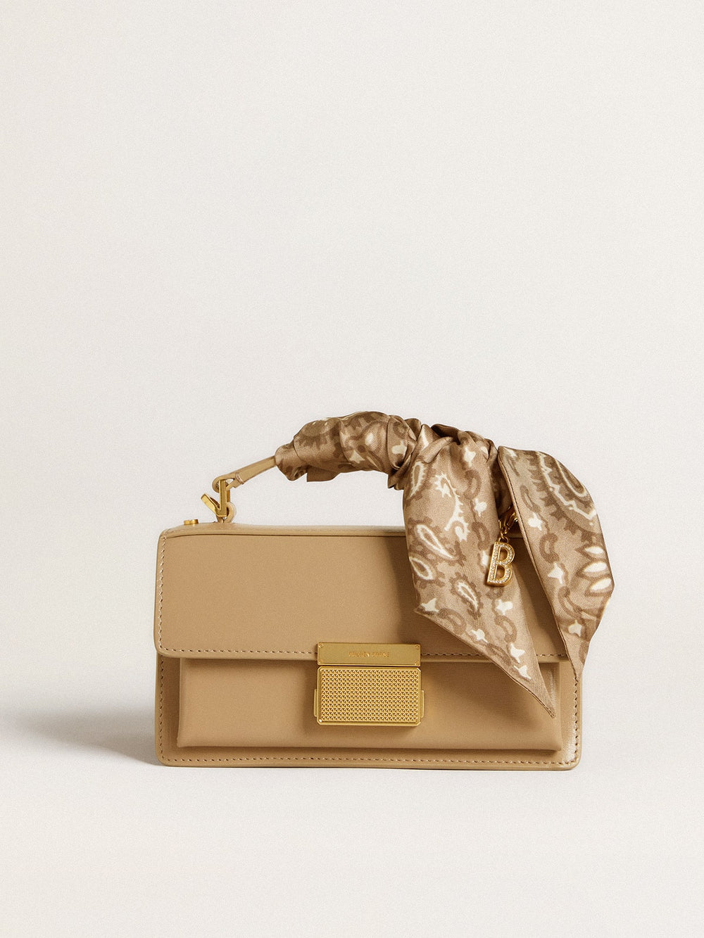 Letter B charm in gold-colored brass with crystals