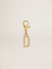 Letter D charm in gold-colored brass with crystals