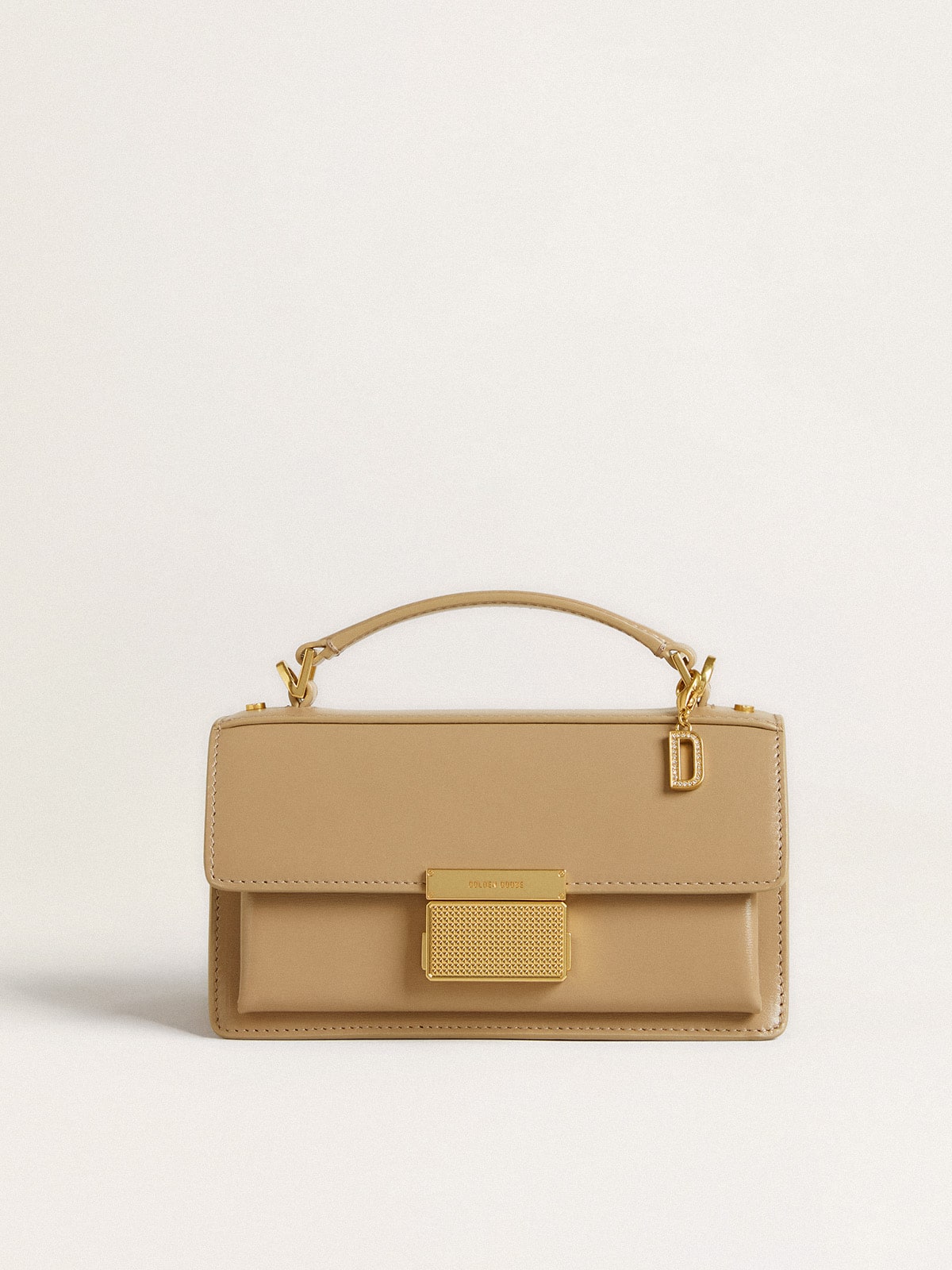 Letter D charm in gold-colored brass with crystals