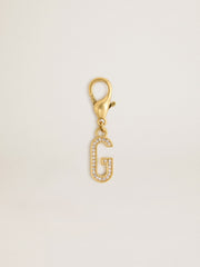 Letter G charm in gold-colored brass with crystals