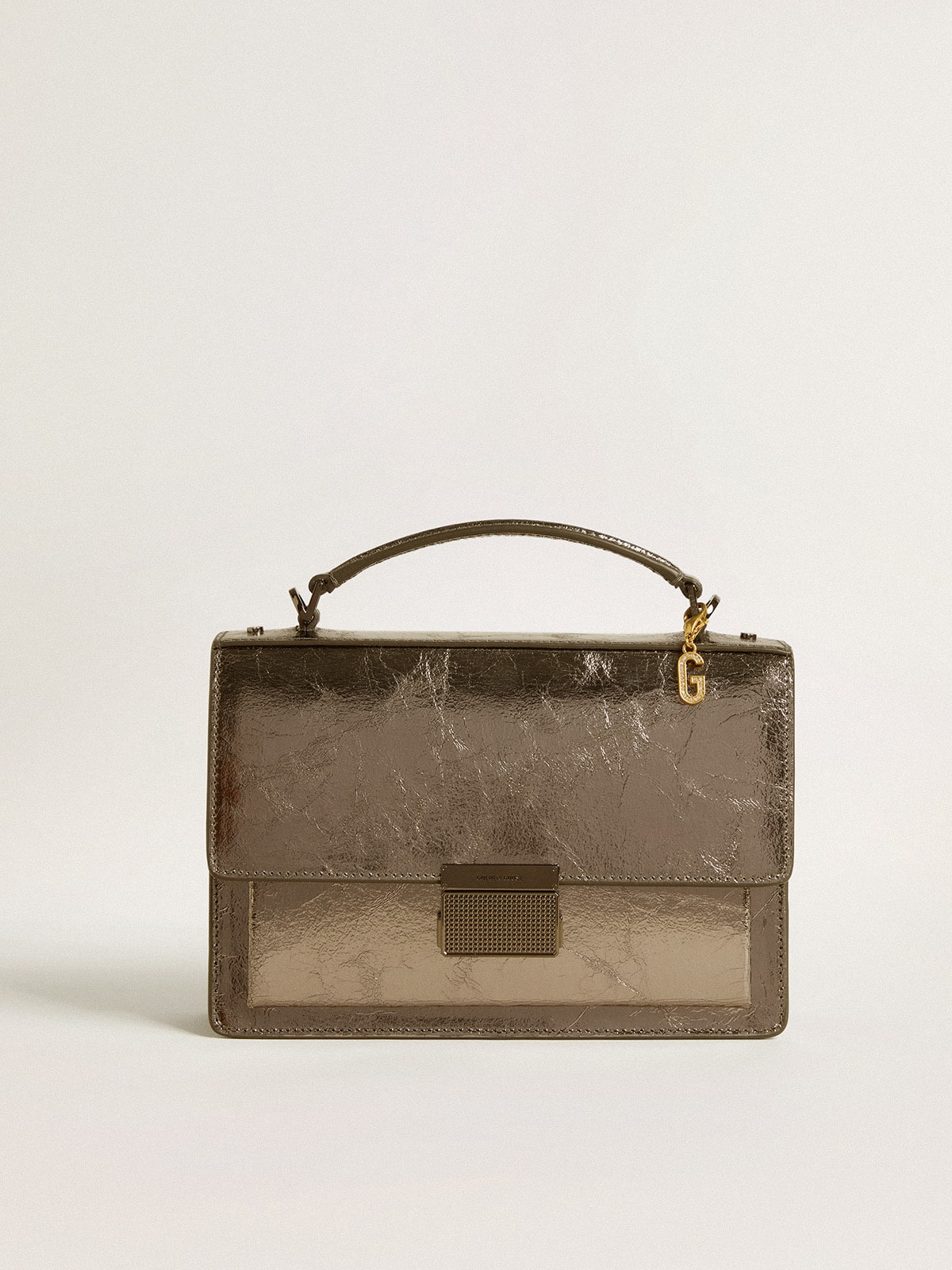 Letter G charm in gold-colored brass with crystals