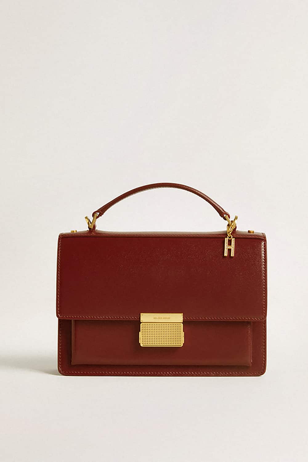 Letter H charm in gold-colored brass with crystals