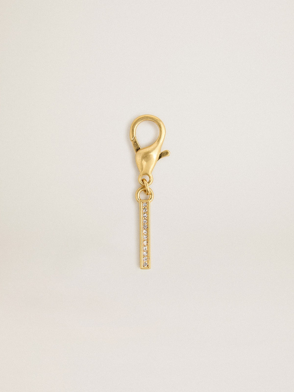 Letter I charm in gold-colored brass with crystals