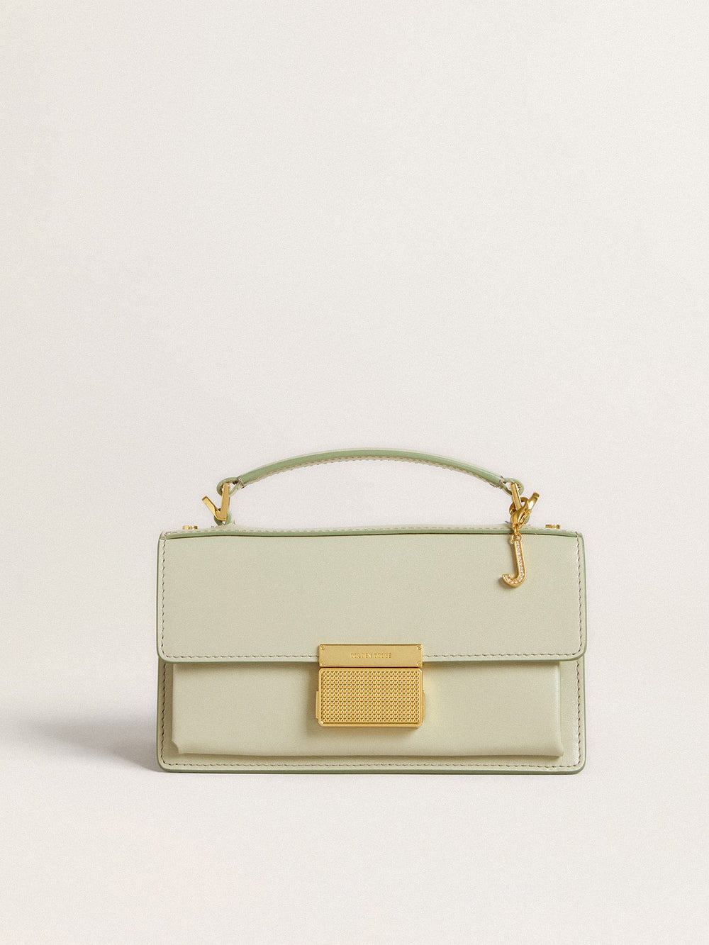 Letter J charm in gold-colored brass with crystals