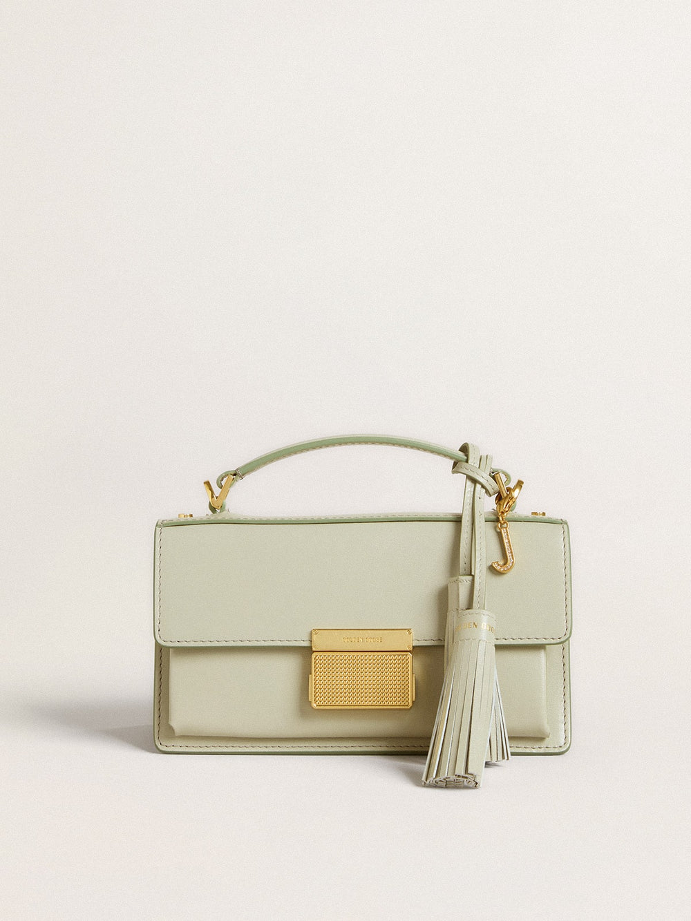 Letter J charm in gold-colored brass with crystals