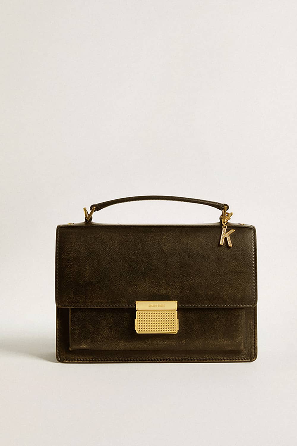 Letter K charm in gold-colored brass with crystals