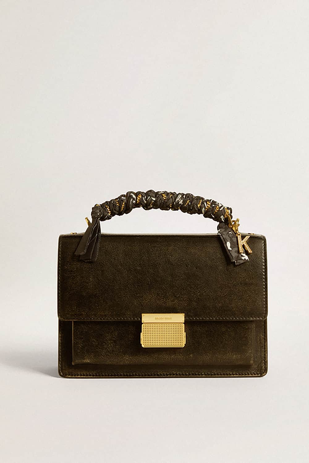 Letter K charm in gold-colored brass with crystals