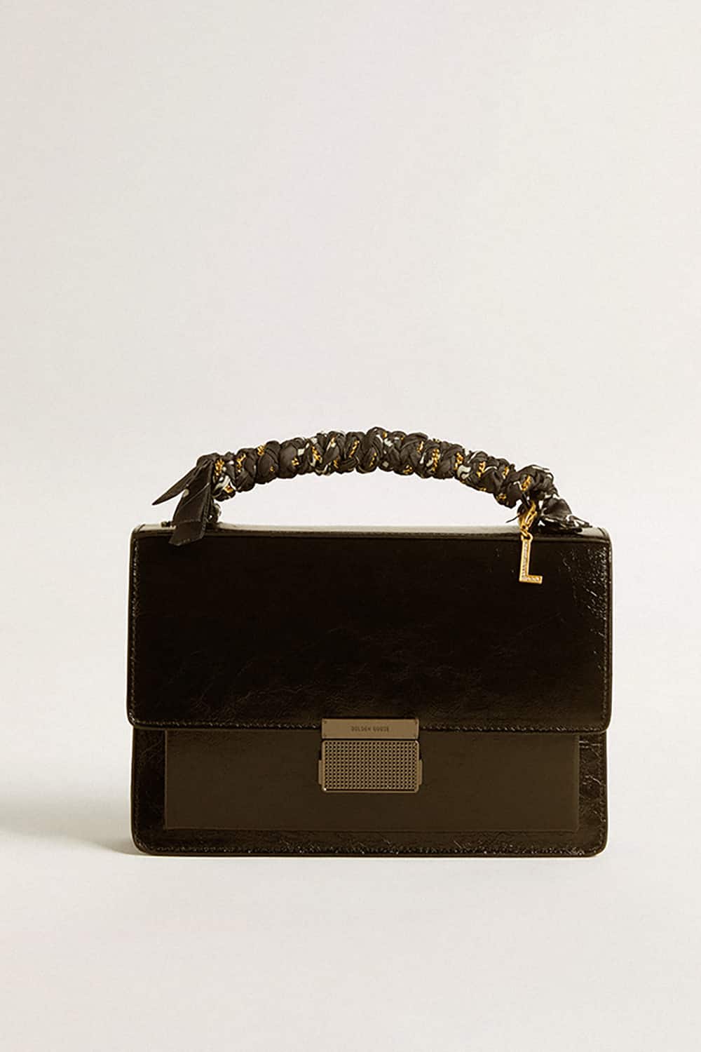 Letter L charm in gold-colored brass with crystals