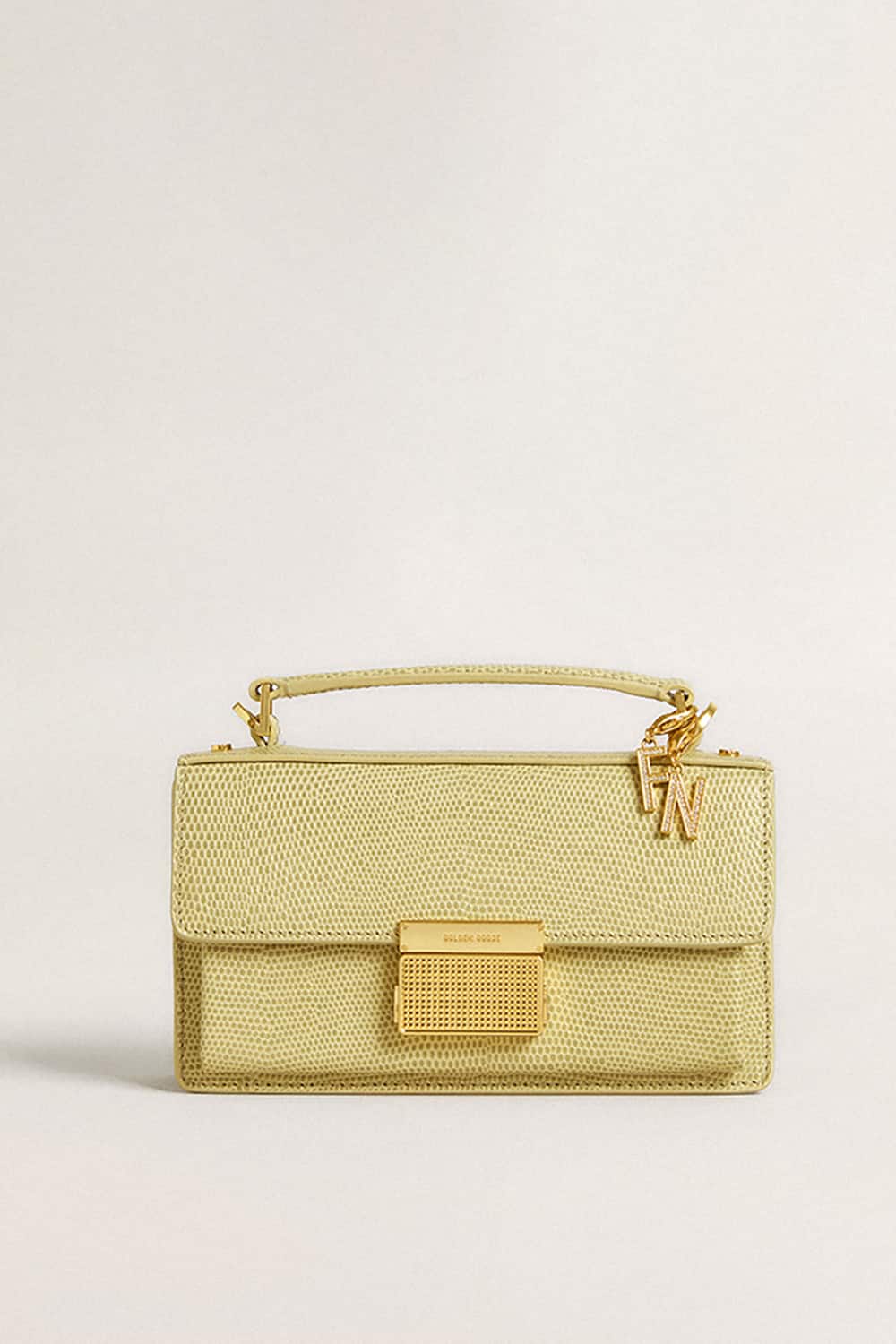 Letter N charm in gold-colored brass with crystals