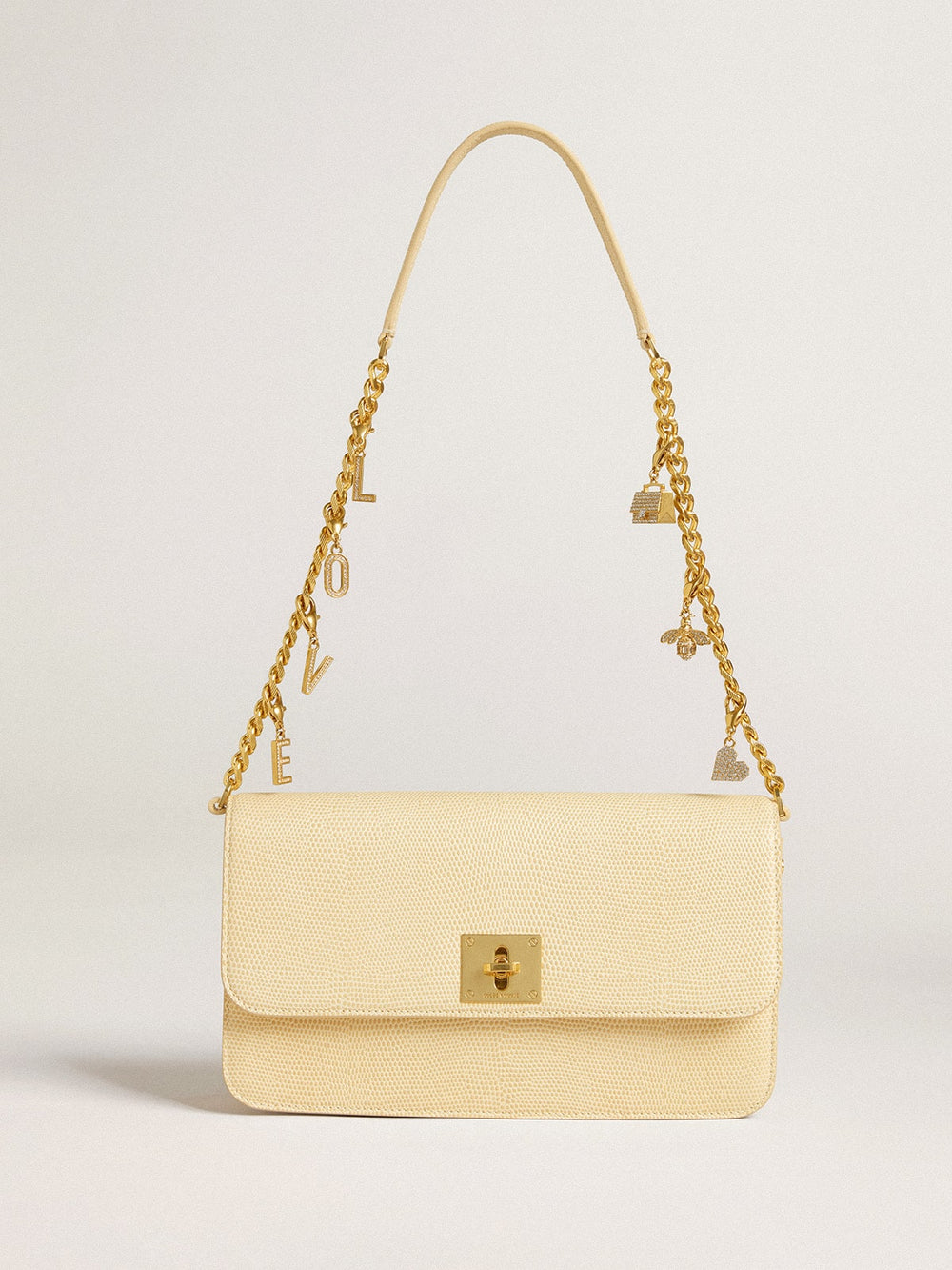 Letter O charm in gold-colored brass with crystals