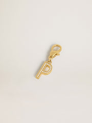 Letter P charm in gold-colored brass with crystals