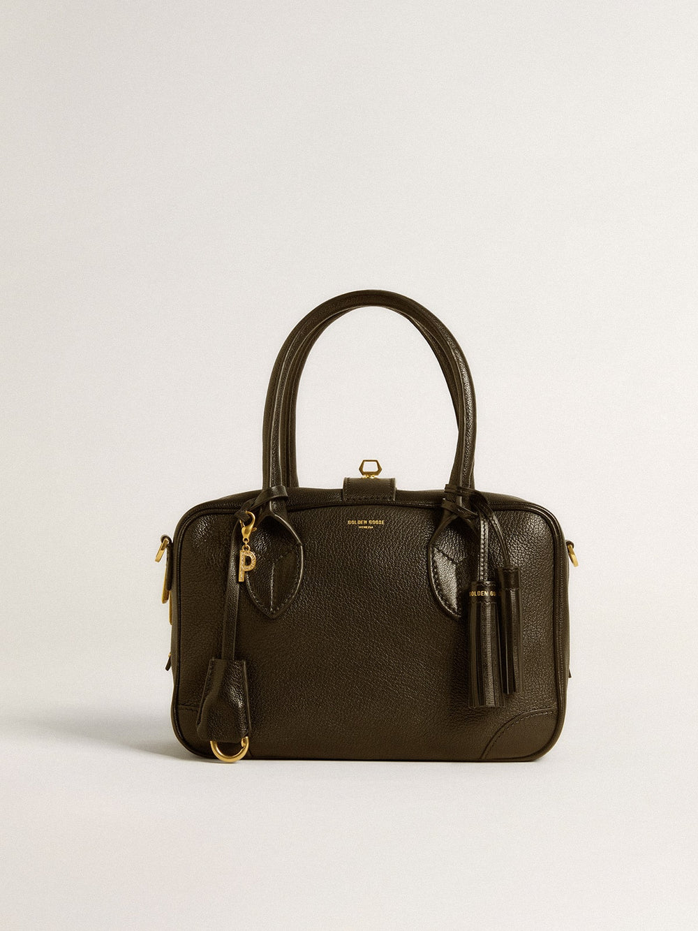 Letter P charm in gold-colored brass with crystals