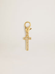Letter T charm in gold-colored brass with crystals